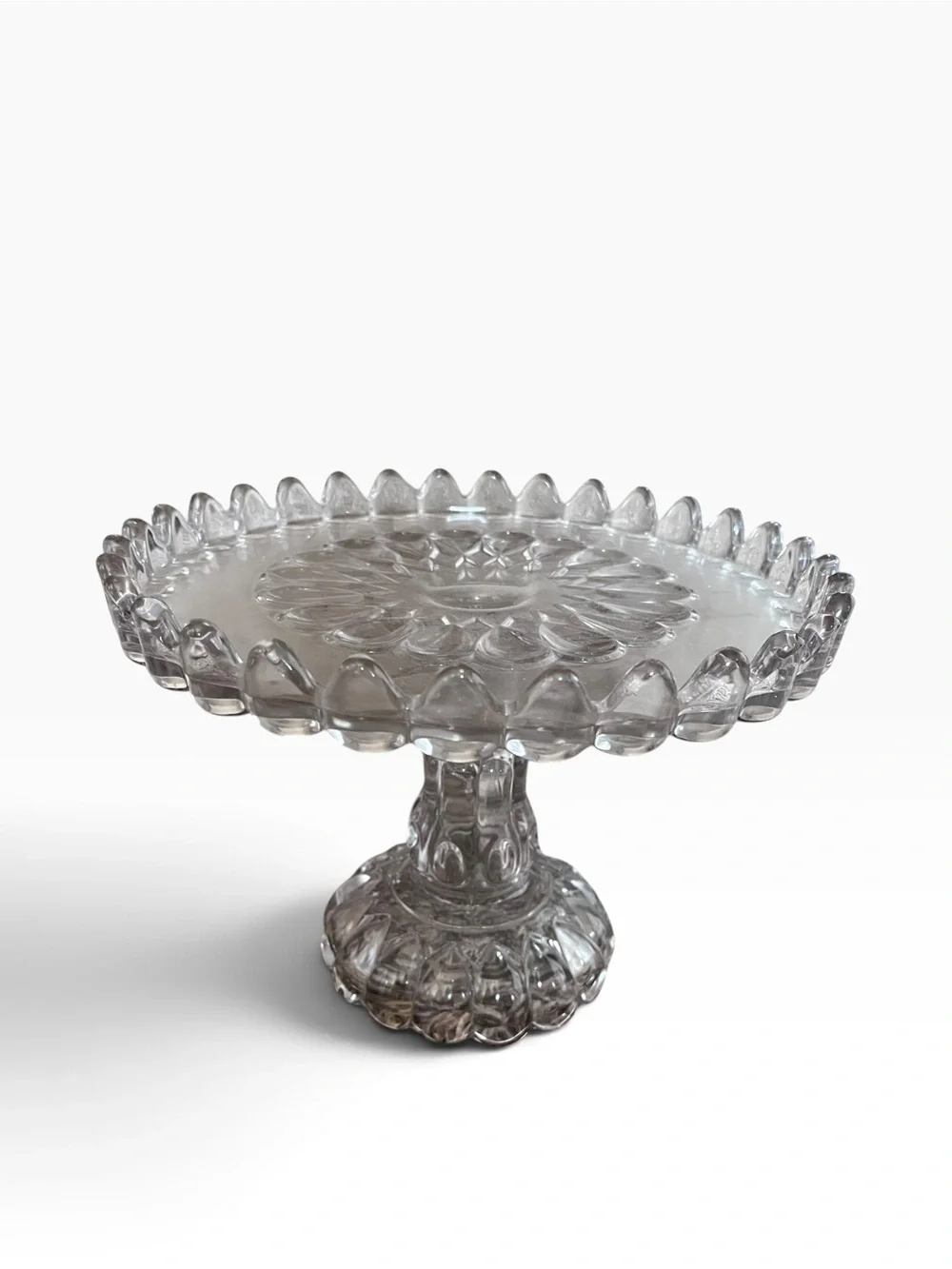 Antique 1889 EAPG Glass Pedestal Cake Stand Job's Tears Pattern 7.5”H 10”D VGC